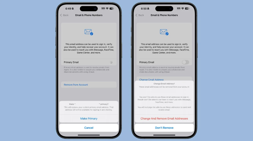 肃北苹果手机维修分享苹果 iOS 18.1 支持设置“主要”邮箱地址并更改 iCloud 邮箱 